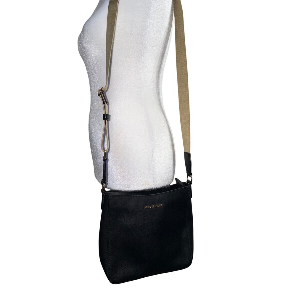 Michael Kors Crossbody Bag‎ Medium Black Excellent Leather W| Tan Strap
